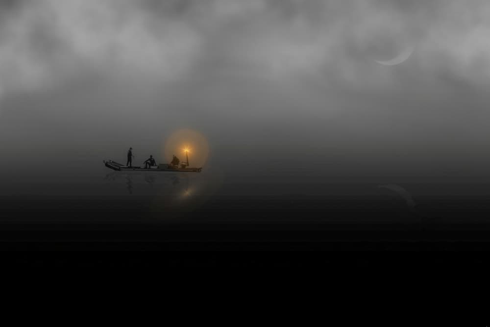 Glowing Boat in Fog by MingLun Tsai (蔡明倫) — canvas wall art