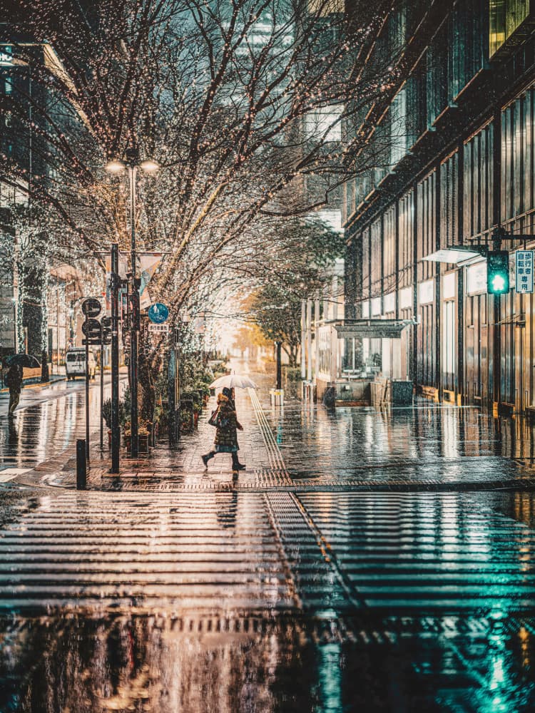 Rainy City Night Walk by Yuzo Fujii — canvas wall art