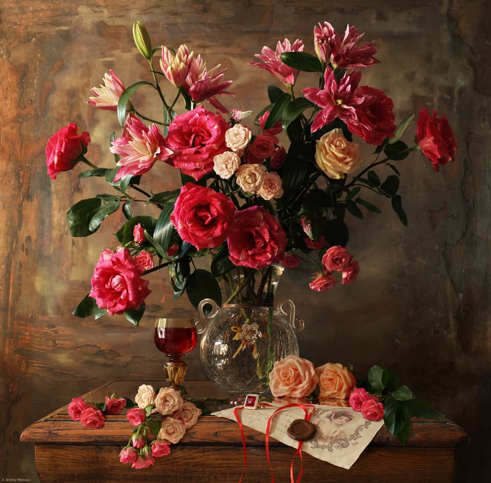 Romantic Rose Still Life by Andrey Morozov — canvas wall art