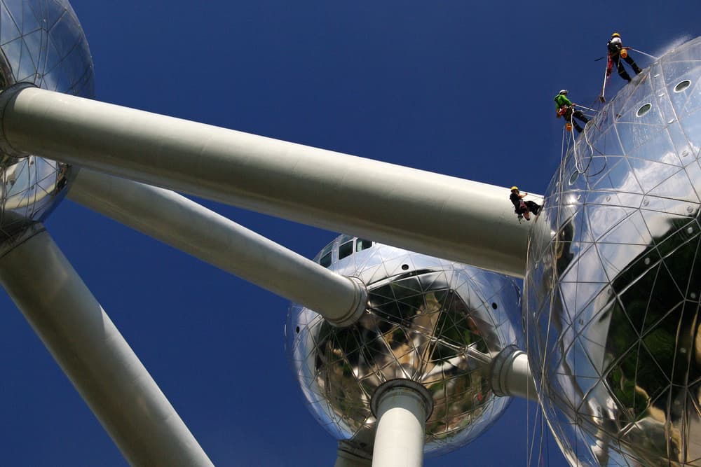 Rappelling the Atomium Spheres by Lus Joosten — canvas wall art