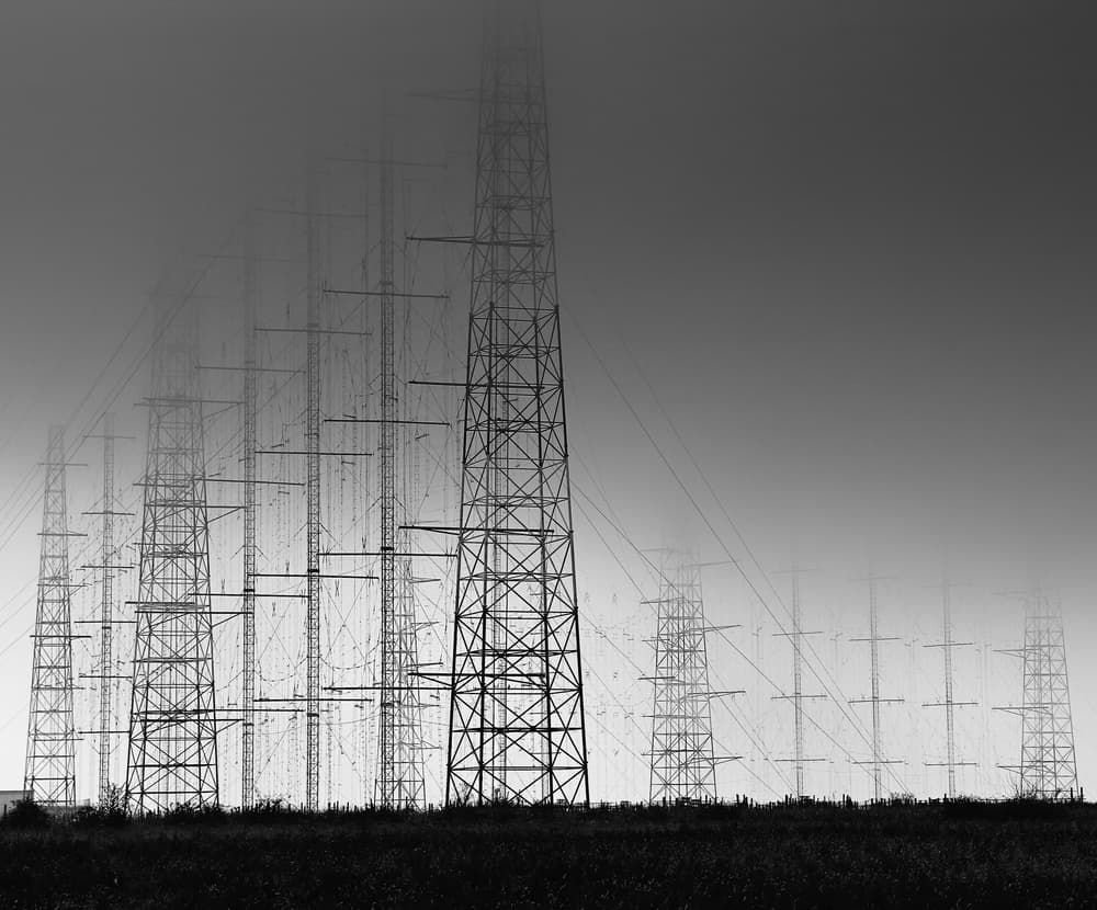 Misty Communication Towers by Catalin Alexandru — canvas wall art