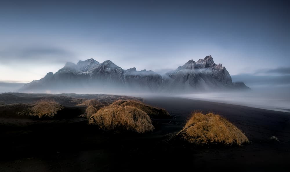 Misty Black Sand Mountains by James Zhen Yu — canvas wall art