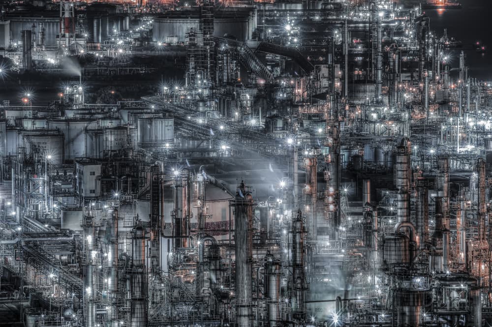 Industrial Nightscape by Tomoshi Hara — canvas wall art