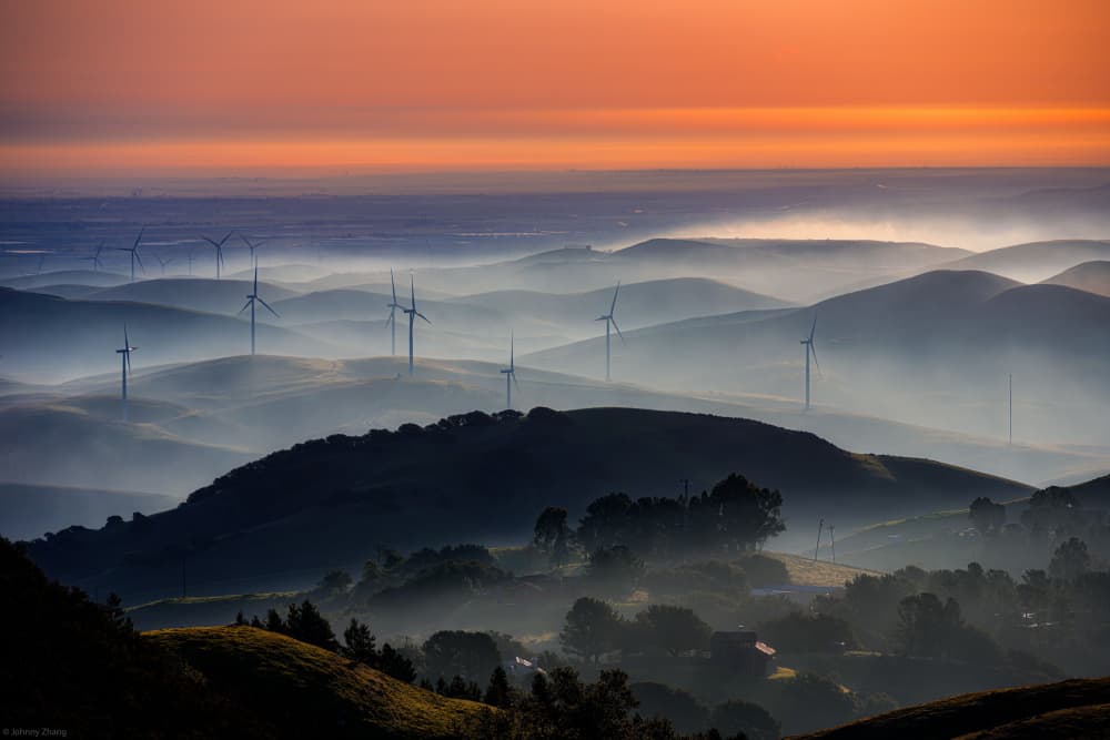 Misty Hills Wind Turbines by Johnny Zhang — canvas wall art