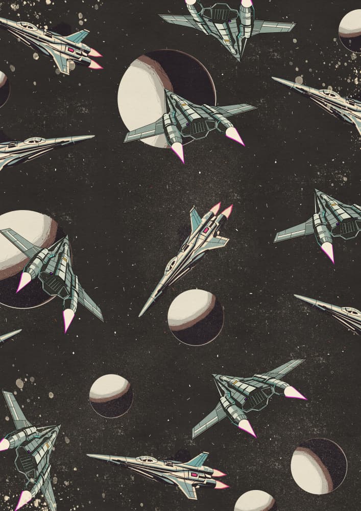 Vintage Spaceship Pattern by Nicholas — canvas wall art