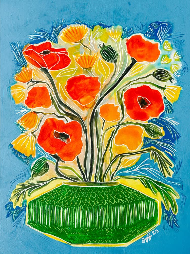Vibrant Poppy Bouquet by Sarah Fitzgerald — canvas wall art