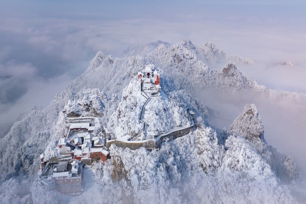 Snowy Mountain Sanctuary by Simoon — canvas wall art