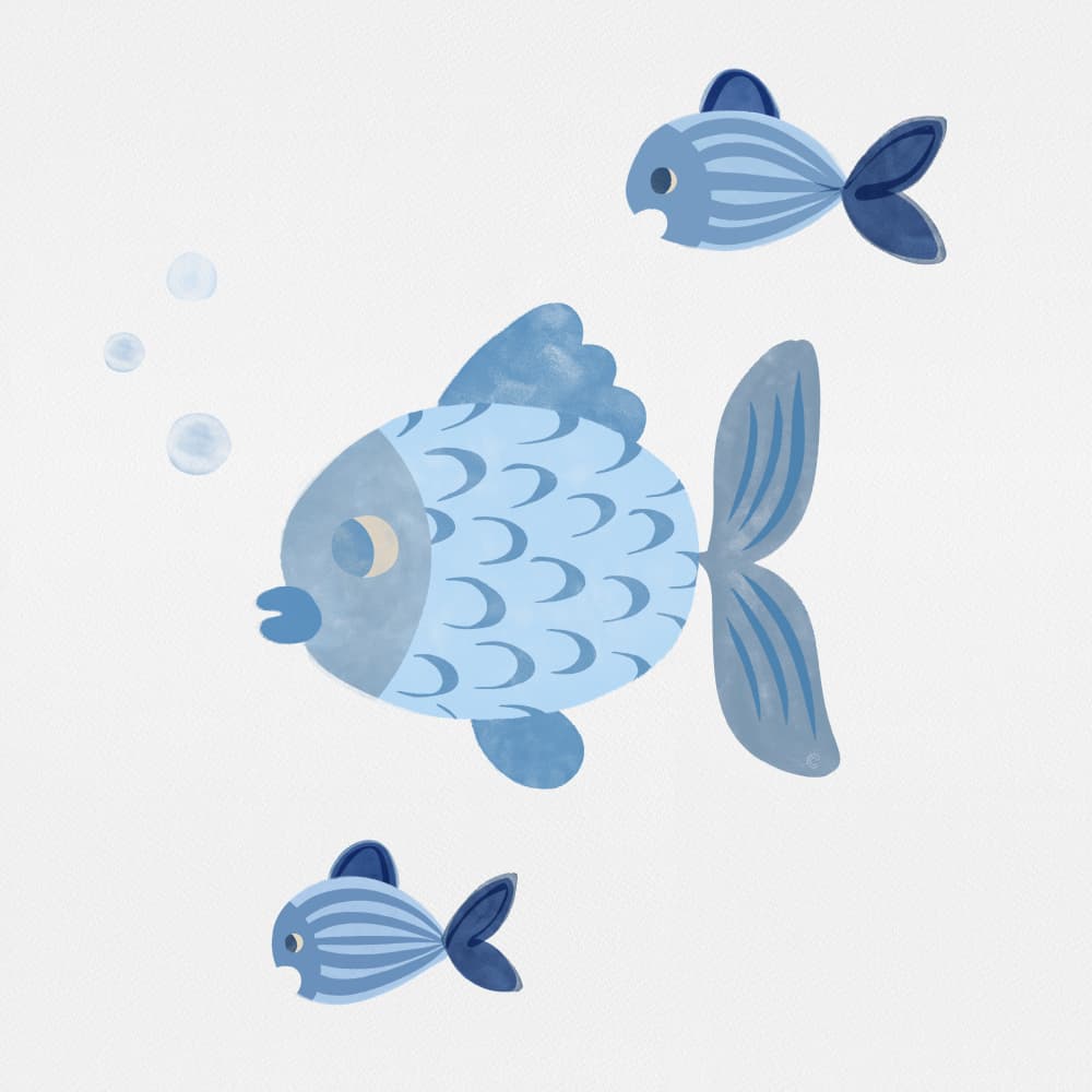 Blue Fish Family by Carrie Cantwell — canvas wall art