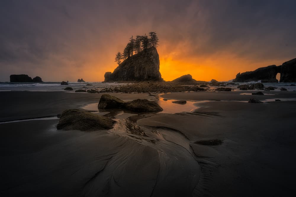 Mystic Sea Stack Sunset by Lydia Jacobs — canvas wall art