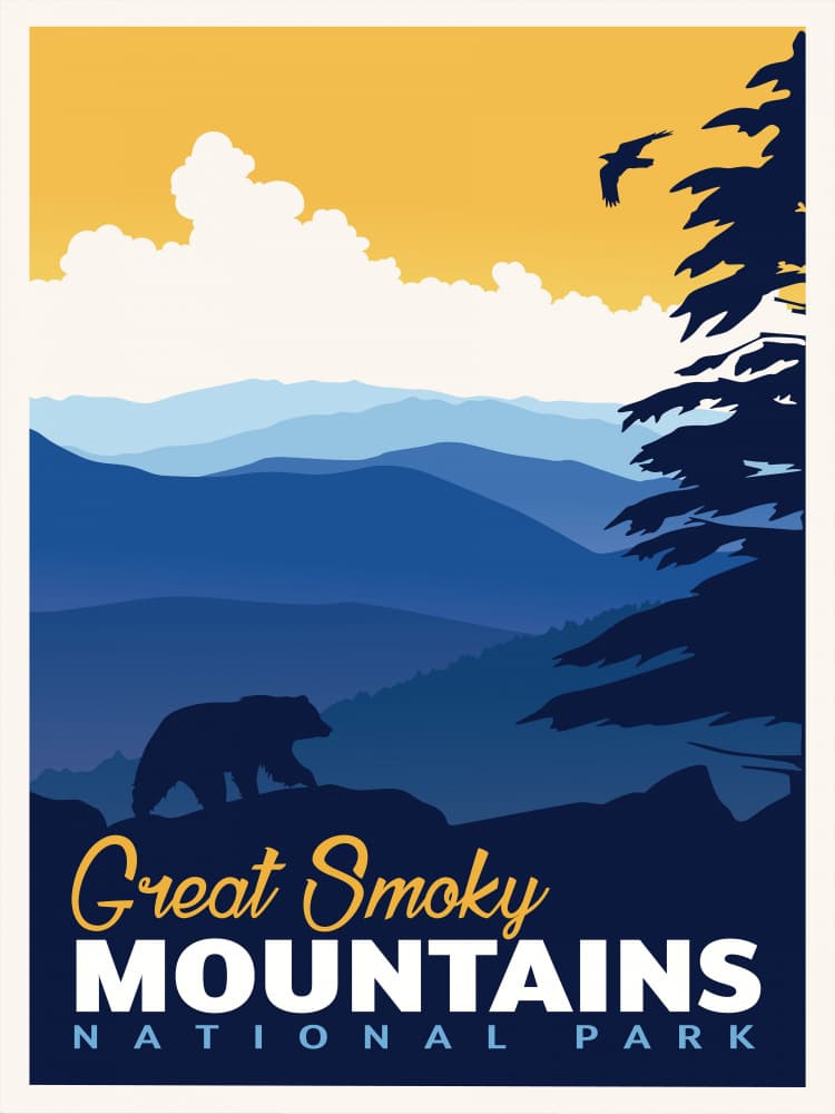 Golden Sky Mountain Bear by Retrodrome — canvas wall art