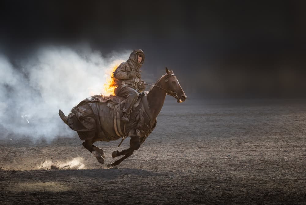 Burning Horse Rider by Dennis Zhang — canvas wall art