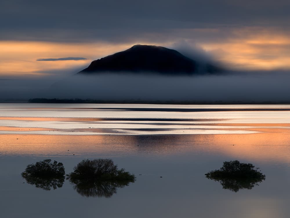Misty Mountain Lake Reflection by Shenshen Dou — canvas wall art