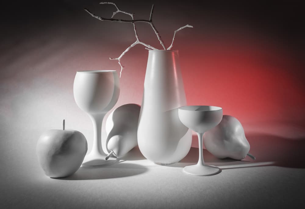White Still Life Red Glow by Evgeniy Popov — canvas wall art