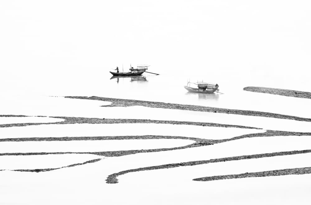 Serene Fishing Boats by Angela Muliani Hartojo — canvas wall art