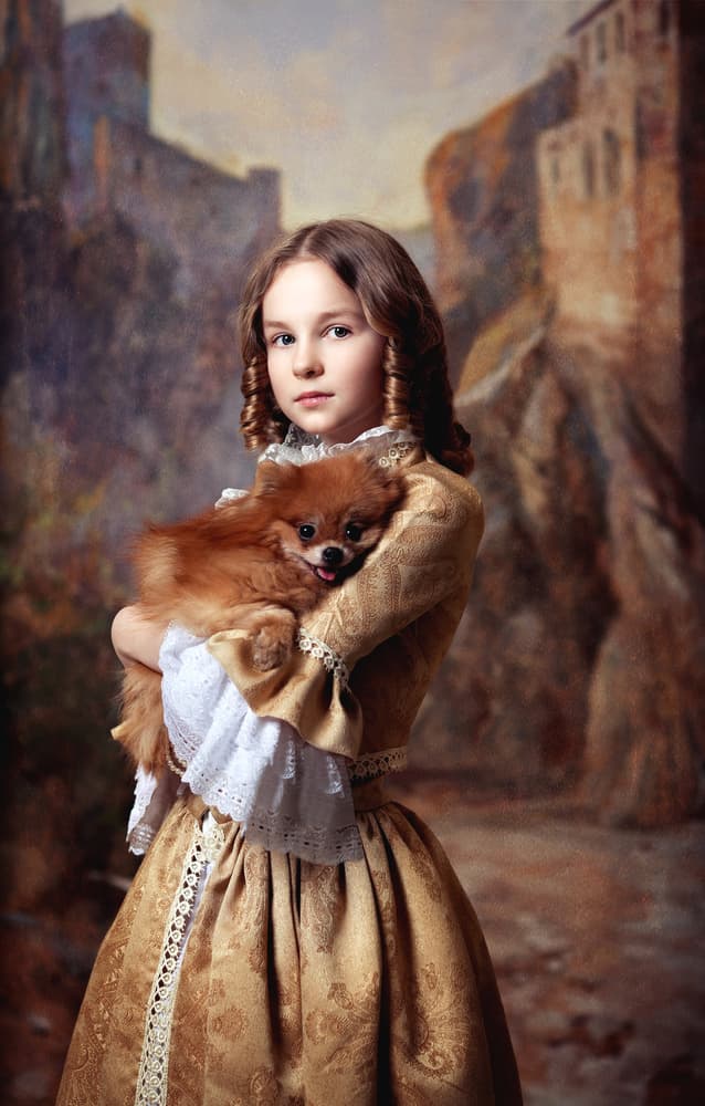 Elegant Girl and Loyal Dog by Alina Lankina — canvas wall art