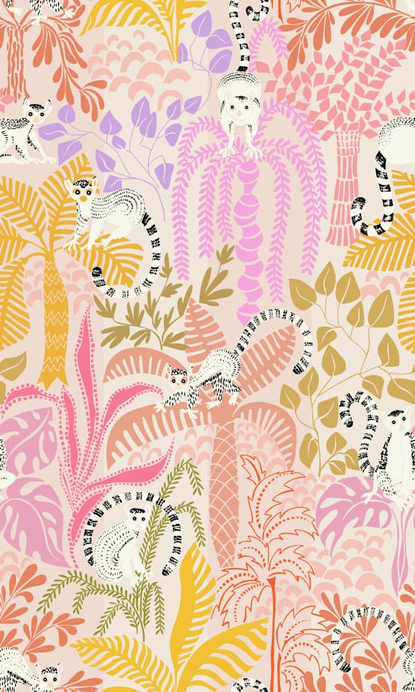 Playful Jungle Lemurs by Annick — canvas wall art