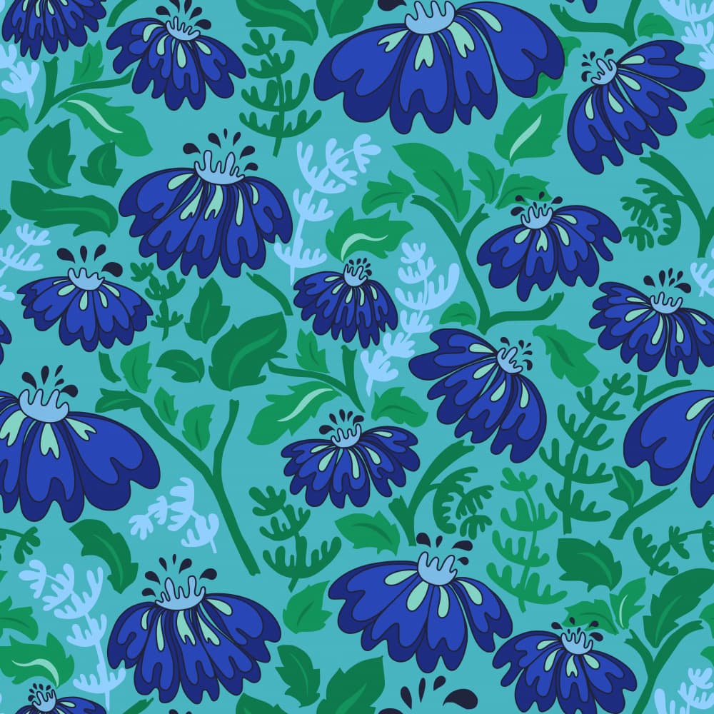 Vibrant Blue Floral Pattern by Annick — canvas wall art