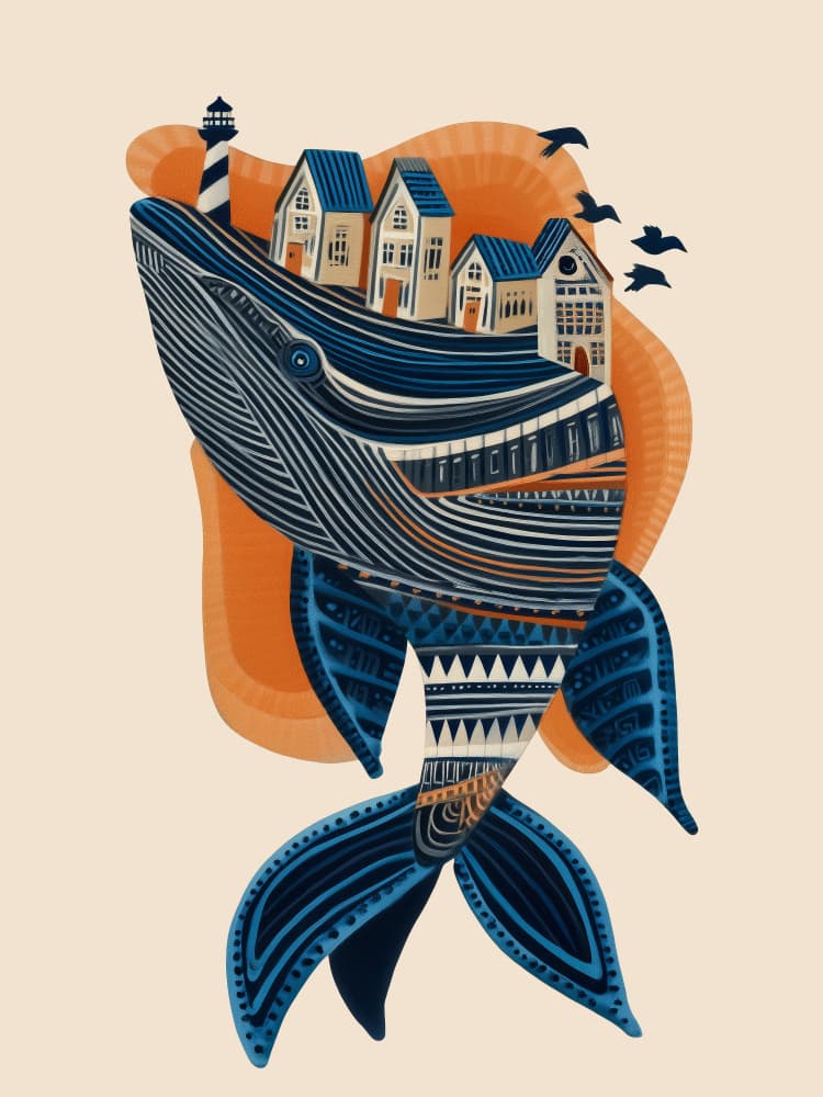 Whale Village Dream by City Art — canvas wall art