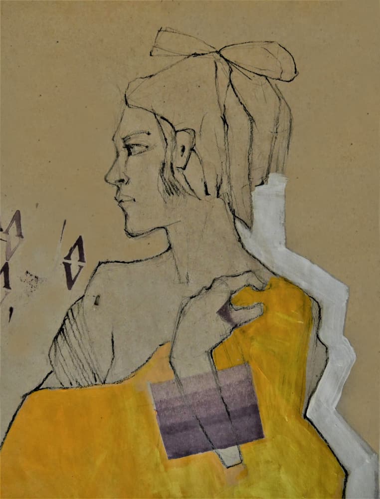 Pensive Yellow Portrait by Doris Schmitz — canvas wall art