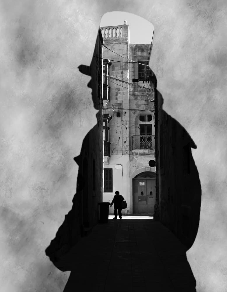 Man's Alley Silhouette by Martin Agius — canvas wall art