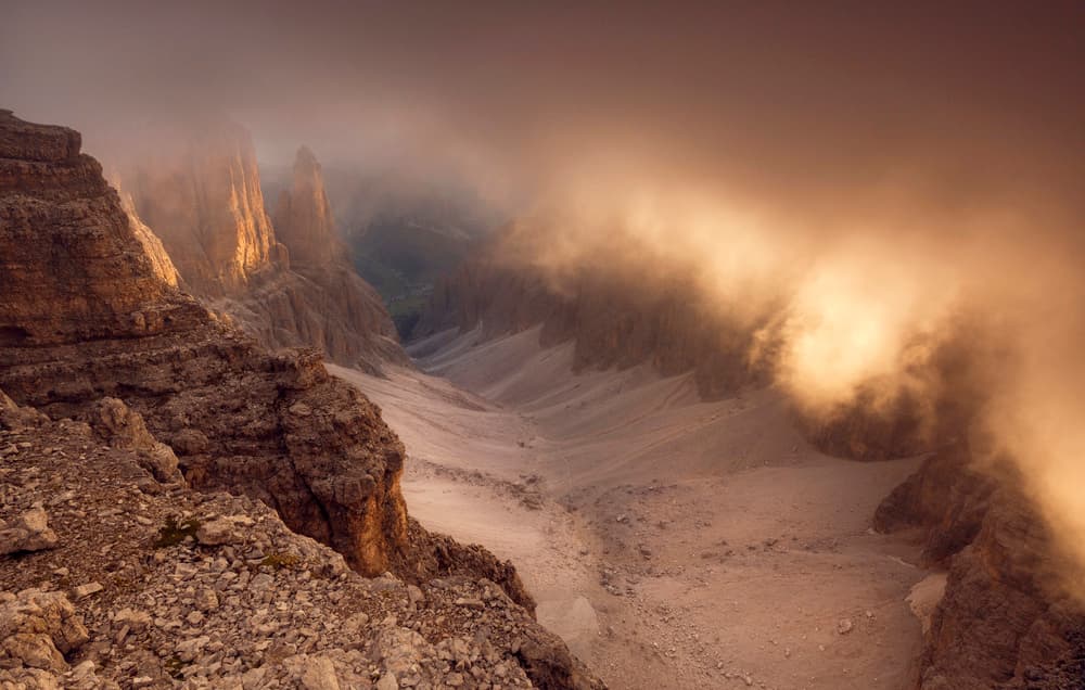 Golden Light Mountain Fog by Lazar Ioan Ovidiu — canvas wall art