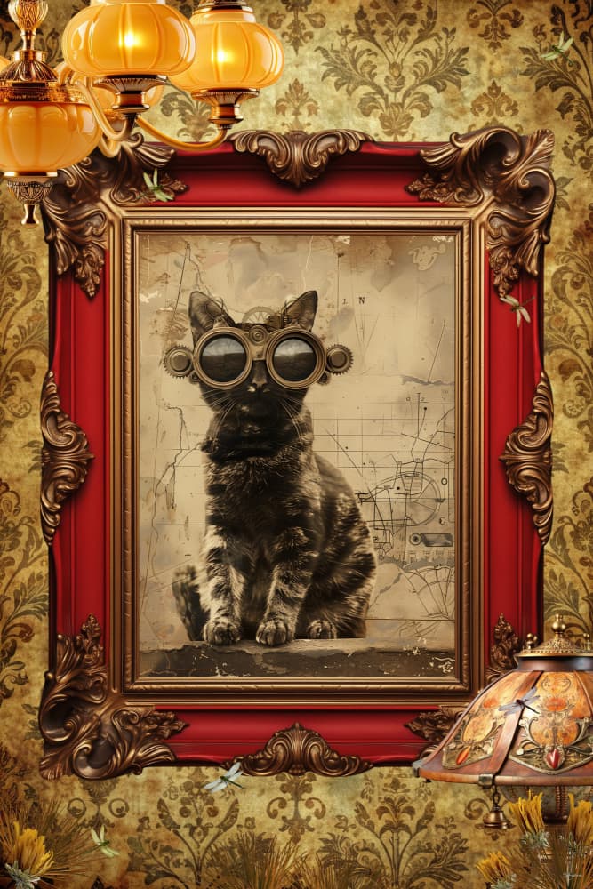 Steampunk Cat Portrait by Sue Skellern — canvas wall art