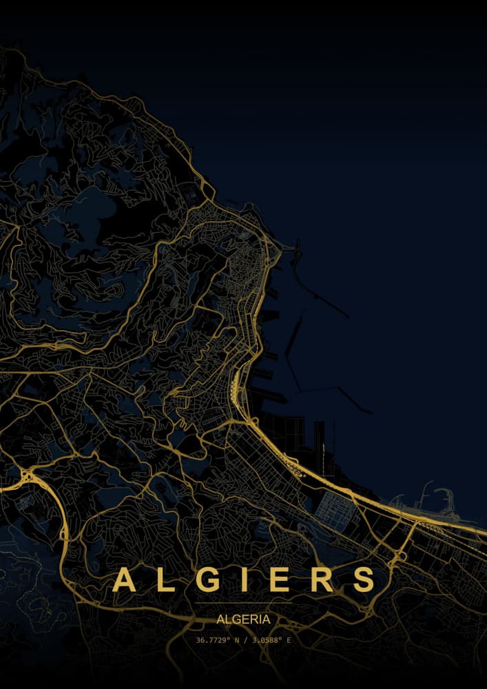 Algiers City Map by HUGO — canvas wall art