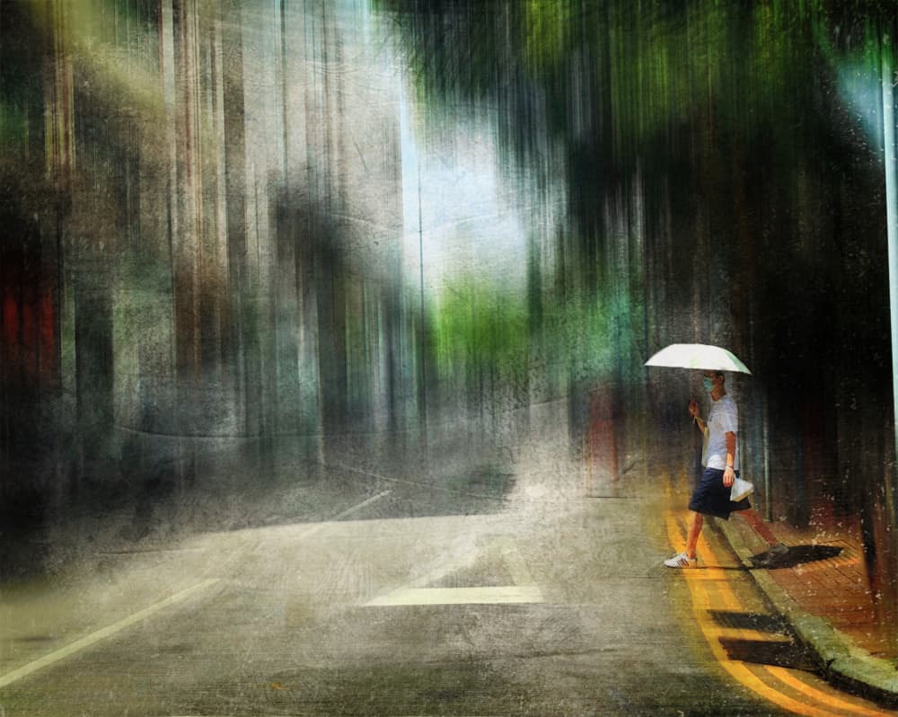 City Umbrella Stroll by Lammakmak — canvas wall art