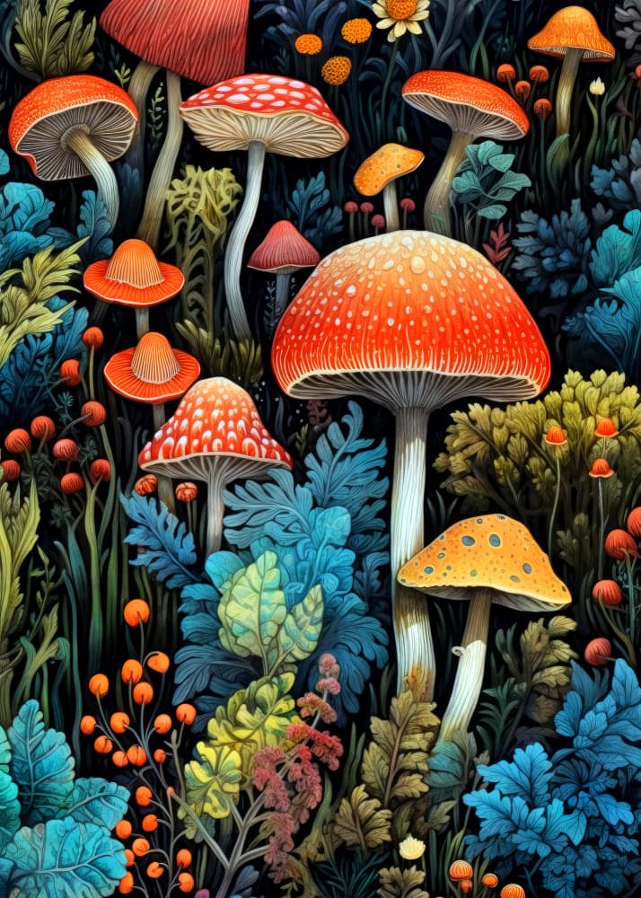 Magical Mushroom Forest by Justyna Jaszke — canvas wall art