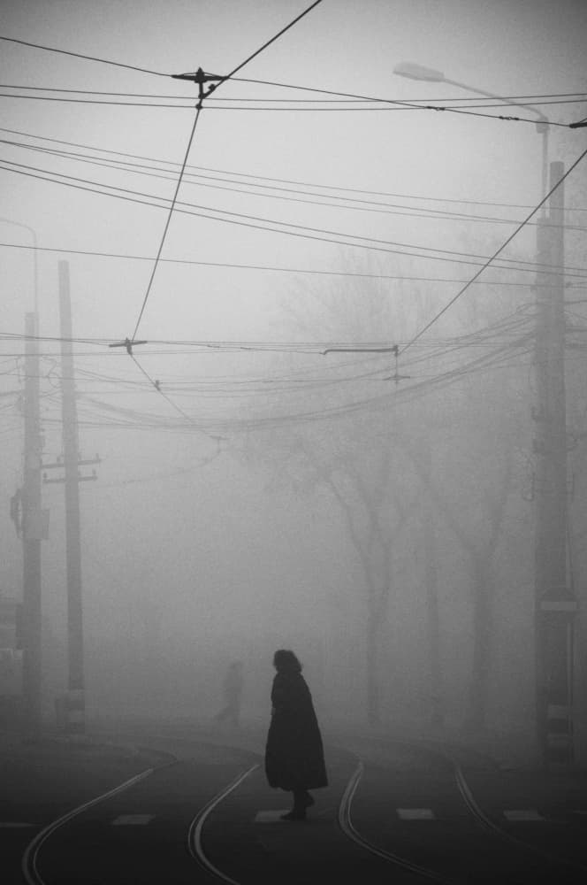 Woman On Foggy Street by Nicoleta Gabor — canvas wall art