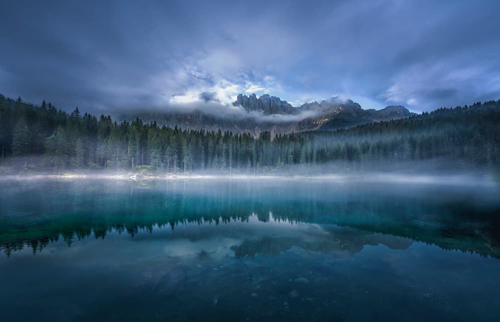 Misty Mountain Lake Reflections by Larry Deng APA — canvas wall art