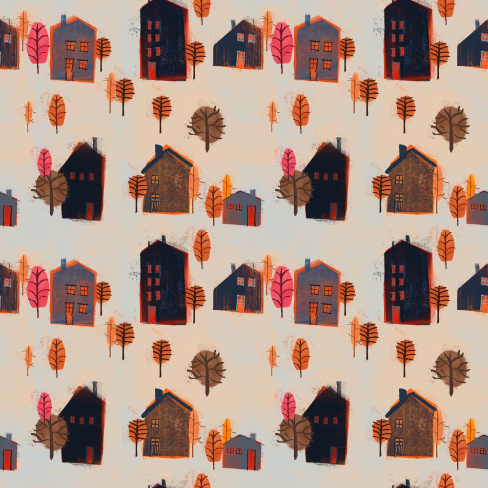 Cozy Autumn Village by MANSI SAXENA — canvas wall art