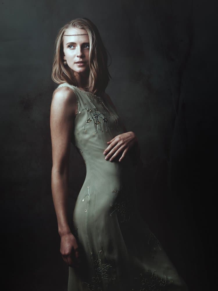 Elegant Woman In Green by Mike Kreiten — canvas wall art