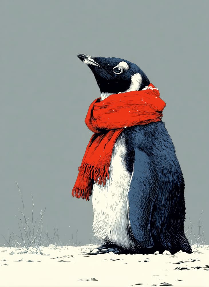 Winter Scarf Penguin by Justyna Jaszke — canvas wall art