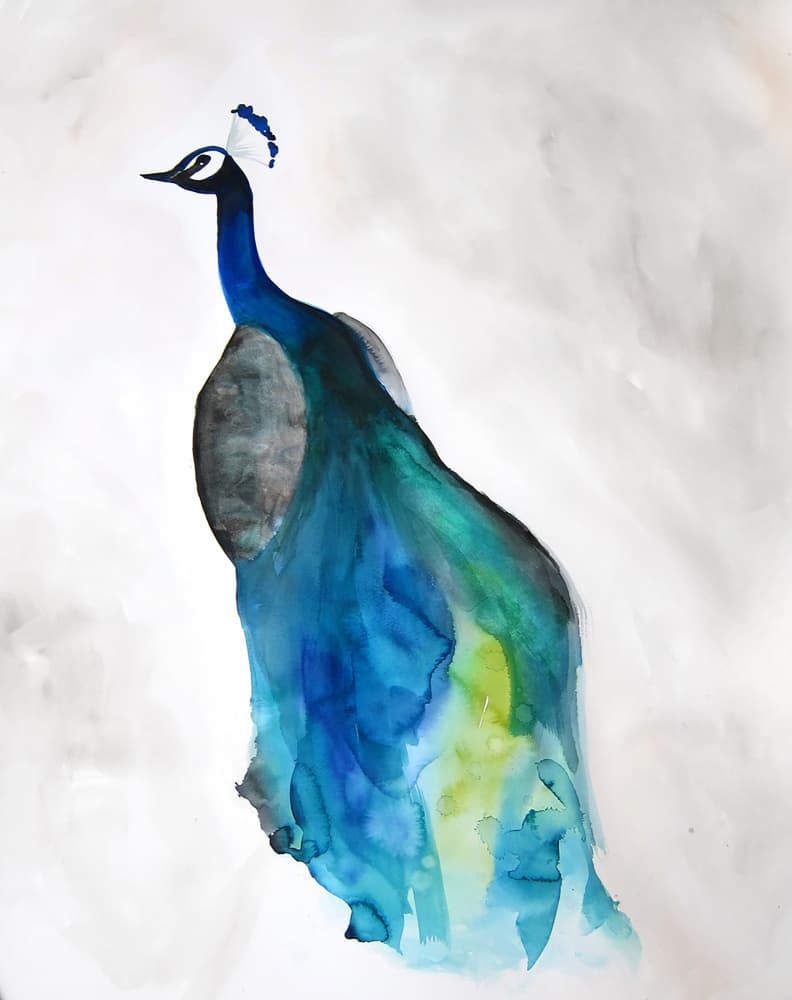 Elegant Blue Peacock by Christine Lindstrom — canvas wall art
