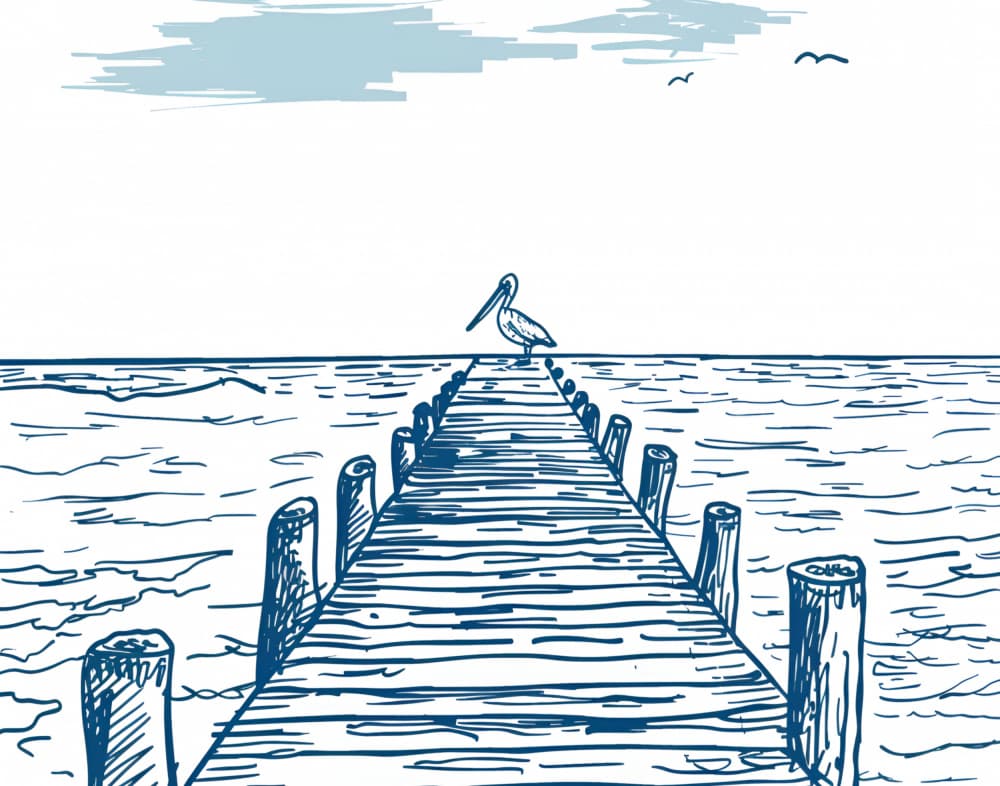 Pelican On The Pier by Jolly and Dash — canvas wall art