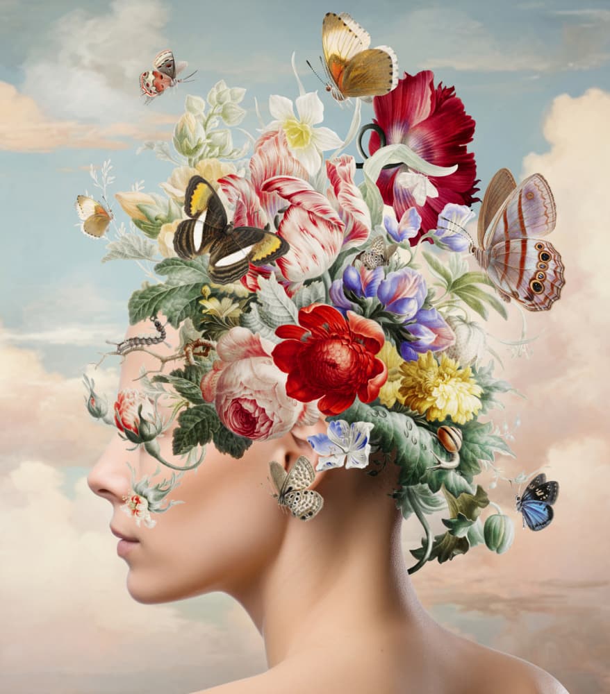 Floral Dream Woman by Marja van den Hurk — canvas wall art