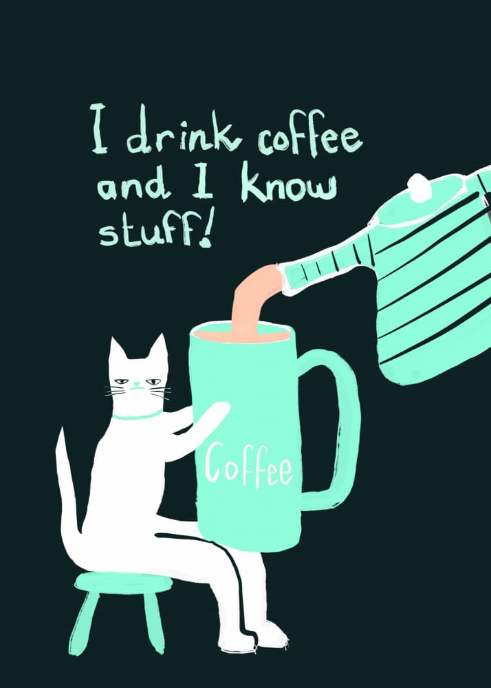 Coffee Cat Knows Stuff by Sharyn Bursic — canvas wall art