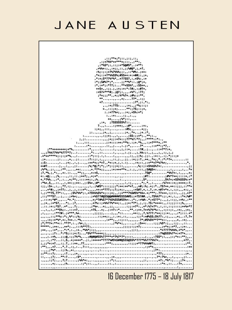 Jane Austen Text Portrait by Doa Project — canvas wall art