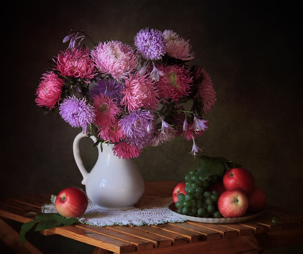 Autumn Asters and Fruit by Tatyana Skorokhod — canvas wall art