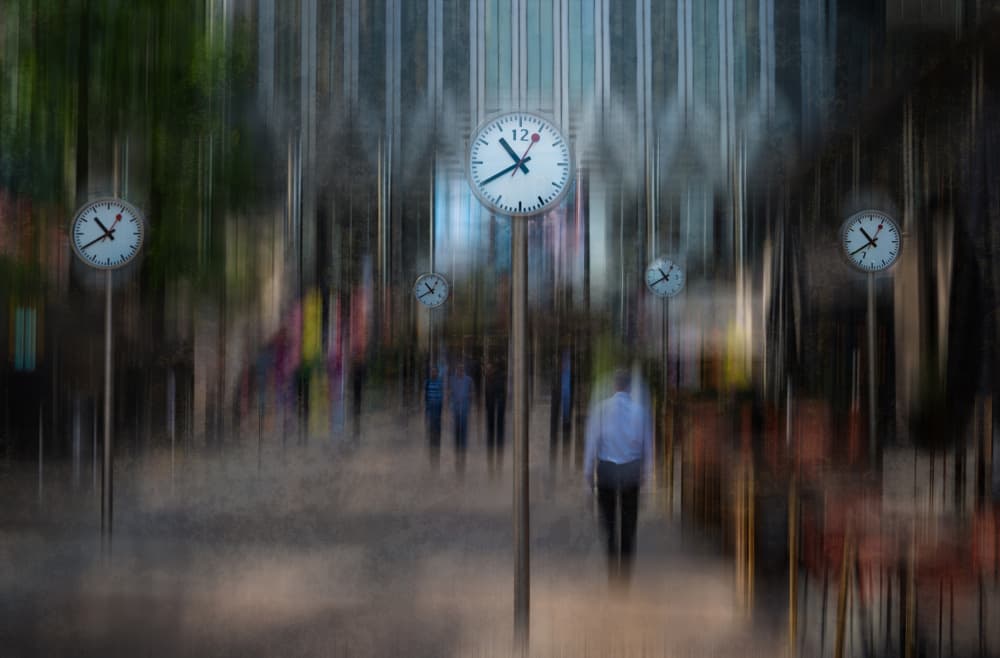 Dynamic City Clocks by Colin Dixon — canvas wall art