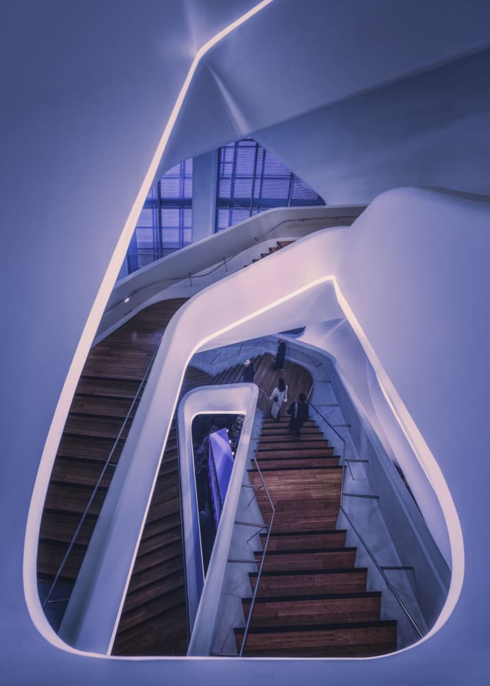 Futuristic White Stairs by Tiger Seo — canvas wall art