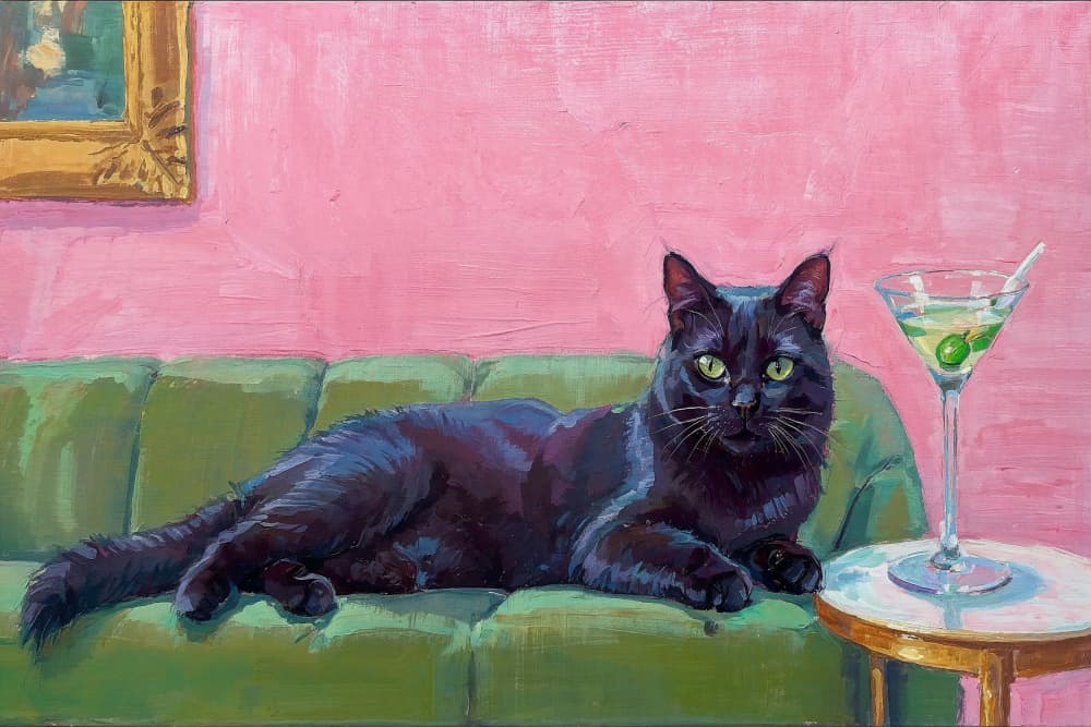 Martini Cat on Couch by The Art Concept — canvas wall art