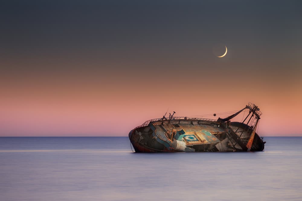 Shipwreck Crescent Moon by Rico Cavallo — canvas wall art