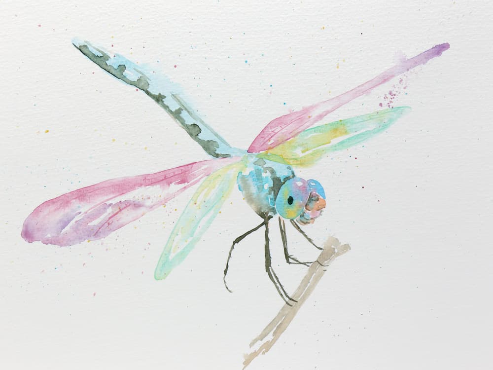 Dragonflies on a branch in pastel colors by Natalie Bruns — canvas wall art