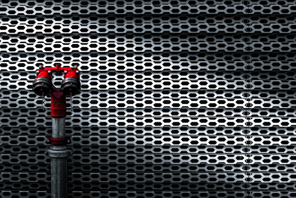 Red Fire Hydrant Grate by Jürgen Muß — canvas wall art