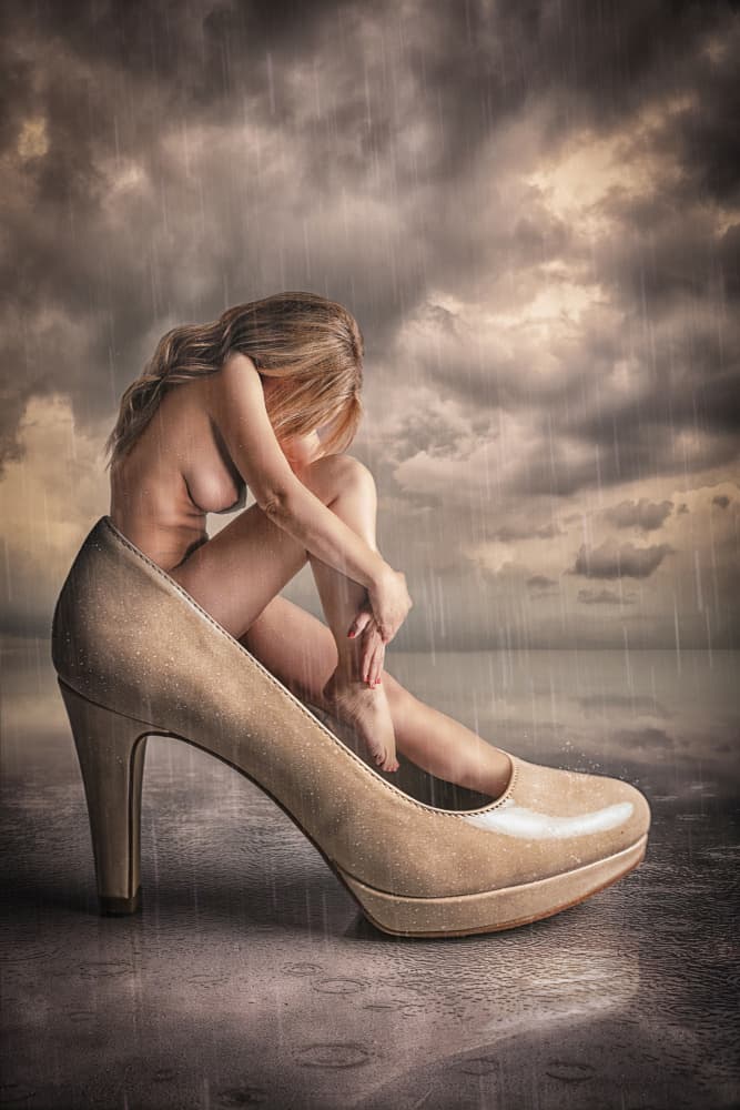 Nude Woman Rainy Shoe by Marcel Egger — canvas wall art