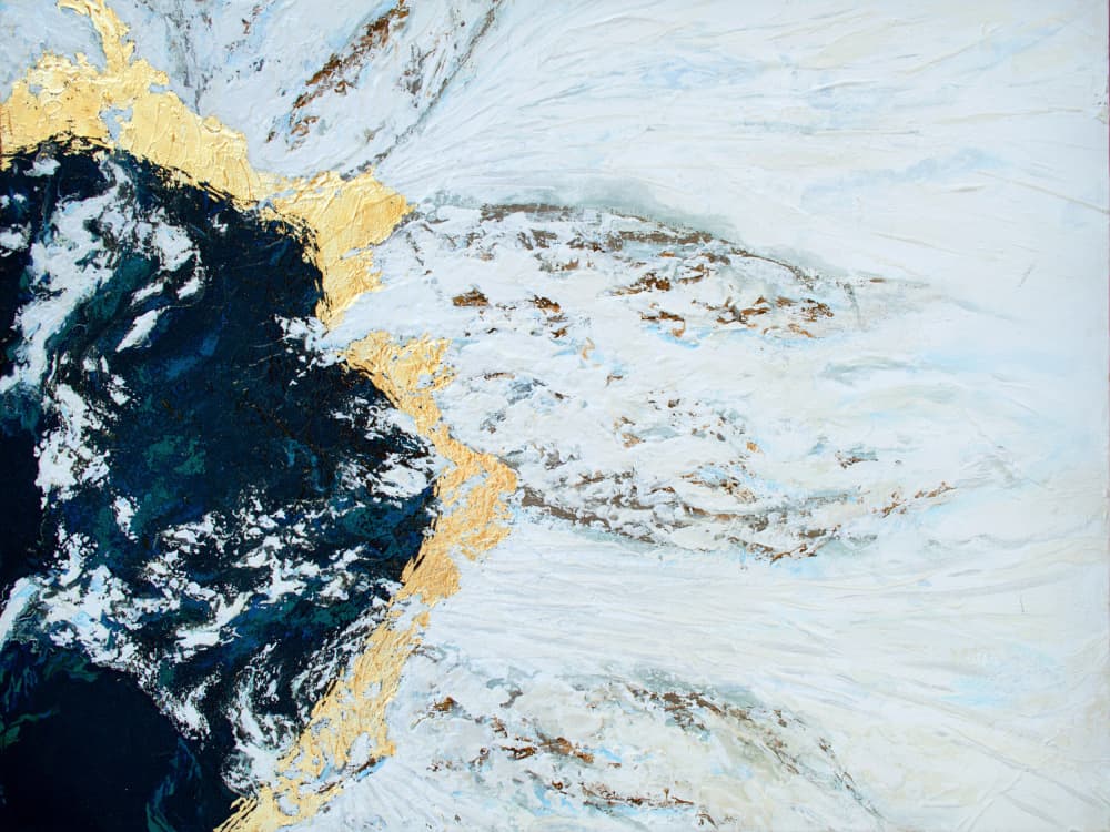 Abstract Blue Gold Flow by Alyson Storms — canvas wall art
