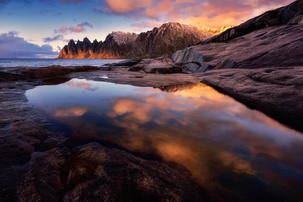 Golden Coastal Reflections by Mei Xu — canvas wall art