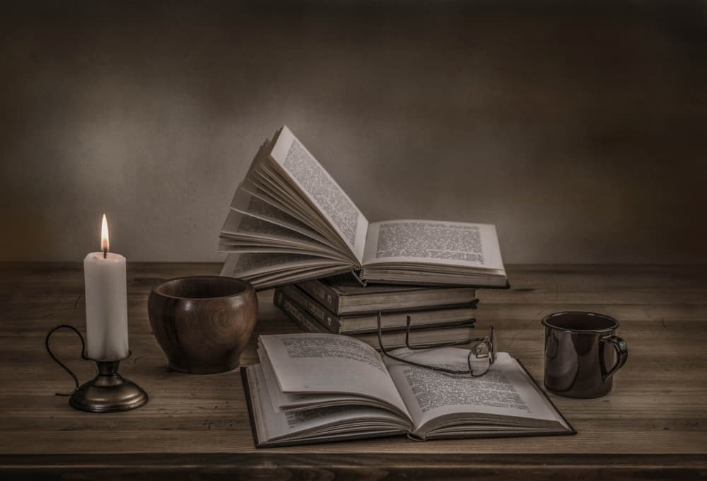 Candlelit Books by Margareth Perfoncio — canvas wall art